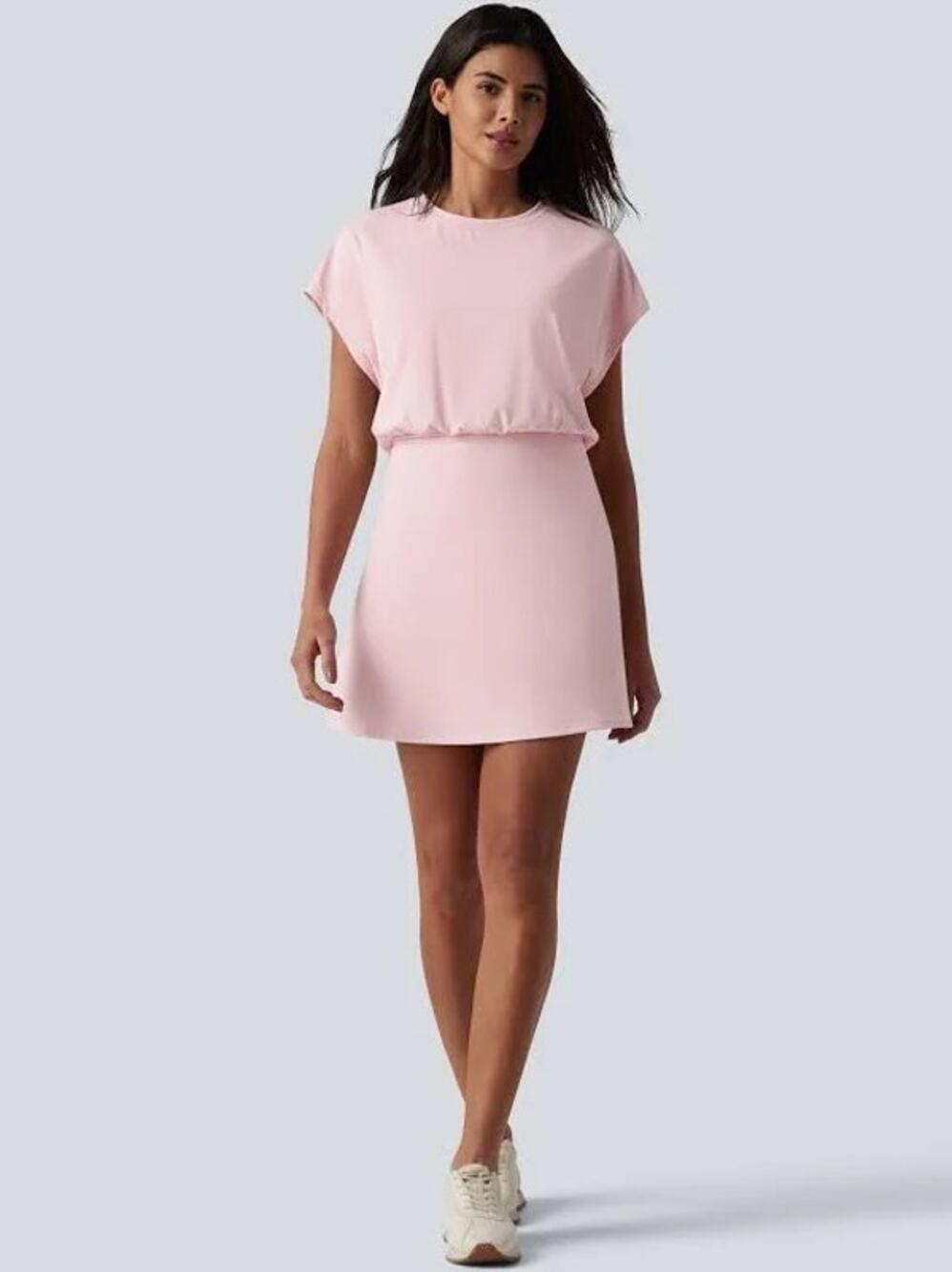 Halara S Pink SoftlyZero Airy Short Sleeve Back Zipper Easy Peezy Dress NWT
